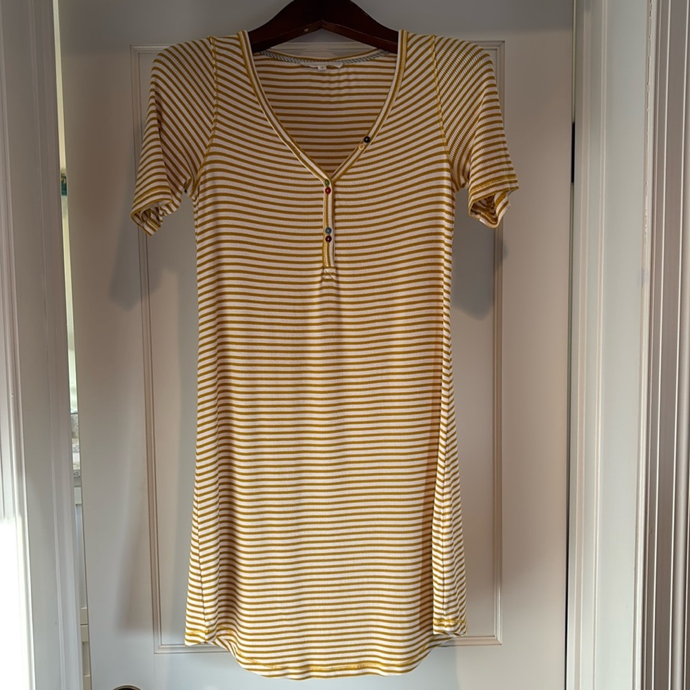 Pure + Good Ribbed Henley Tunic in yellow & white stripes - Anthropologie